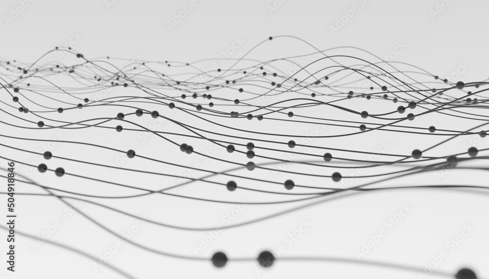 Aufkleber minimalist abstract paths with dots and bokeh. simple geometric line pattern background. wire elemen