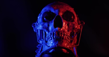 Skull with colored lighting loop closeup