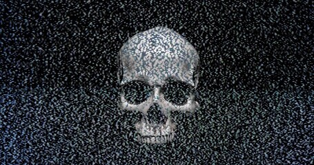Human skull with glitch in the televison