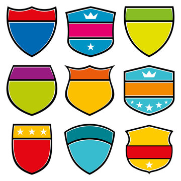 Shield icons set. Colorful vector collection.
