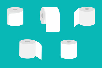 Set of toilet paper rolls in different positions. Toilet and bathroom element. Hygiene and sanitation. Cartoon flat illustration.