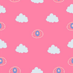 Seamless baby pattern Cute baby stars and rainbow clouds Creative night style for kids delicate, baby texture for fabric wrapping textile wallpaper clothing background Baby pajamas Vector illustration