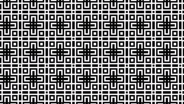 Abstract background animation, scrolling right, black and white crosses. Panning