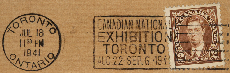briefmarke stamp vitage retro alt old braun brown canada kanada toronto ontario 1941 paket slogan...