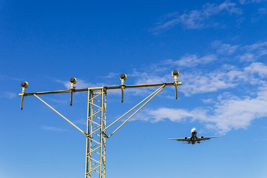 Airplane flying in blue sky