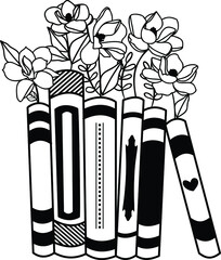 Floral Books Reading Vector Illustration File