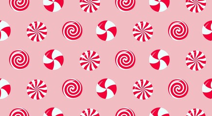 Christmas peppermint swirl candies seamless pattern. Vector illustration. - obrazy, fototapety, plakaty