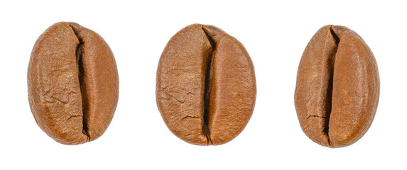 The close-up texture of freshly roasted coffee beans, isolated white background.	