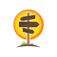 Wooden direction posts with sun and grass - Vector illustration icon - Logo - Illustration