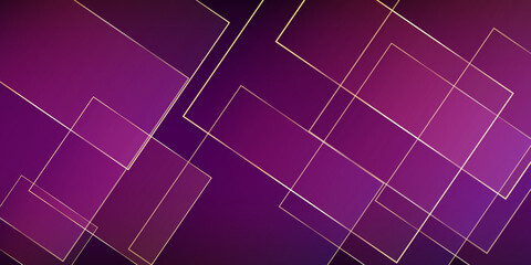 Purple Business Paper with Gold Lines. New Year Christmas Squares Frame. Golden Premium Low Poly Design. Luxury Crystal Gold Card. Royal Silver Geo Poster. 3D Abstract Polygonal Shiny Cover. - 504929049