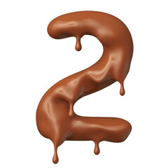 Number 2 chocolate in 3d render realistic