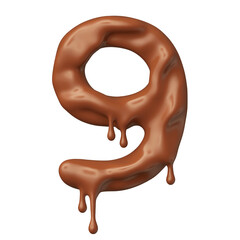 Number 9 chocolate in 3d render realistic