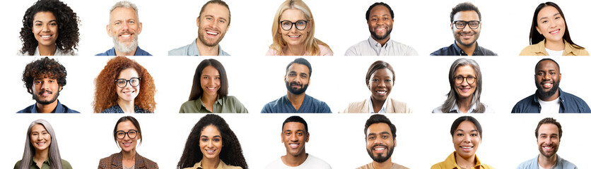 Banner with variations of diverse multiracial people, header for website, a lot of diverse...
