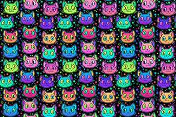 Fototapeta na wymiar jpg seamless illustration of cute bright cat heads