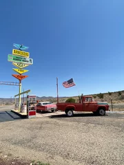 Poster Route 66 roadside stop in Arizona. Kitschy Americana vintage decor attraction. © Nicole