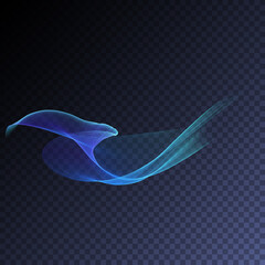 Vector magic glowing swirl trail transparent light effect. Bright shine wavy element for your design.