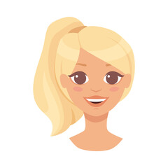 Pretty Woman Character Face with Blond Hair in Ponytail Smiling Vector Illustration