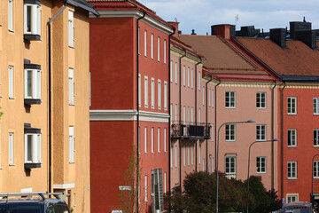 Stockholm, Sweden Orange facades on apartment buildings in the Kristineberg district