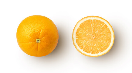 orange fruit with half sliced isolated on white background