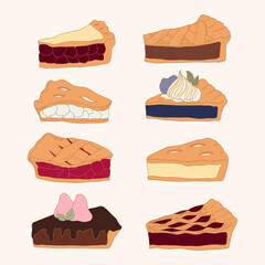 Hand drawn vector illustration of pie dessert in doodle art style - obrazy, fototapety, plakaty