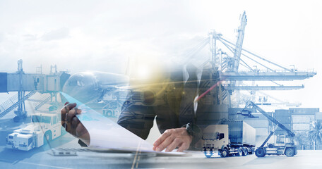 business man working  with logistics background