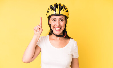 young adult pretty woman feeling like a happy and excited genius after realizing an idea. bike...
