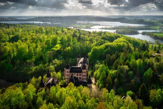 Castle in Lapalice, surrounded by Kashubian forests and lakes, Poland