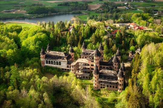 Castle in Lapalice, surrounded by Kashubian forests and lakes, Poland