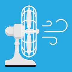 Electric fan for cooling room side view. Maintaining comfortable temperature in room. Flat vector isolated on white background