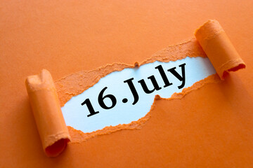 Calendar date. July 16 written under torn paper.