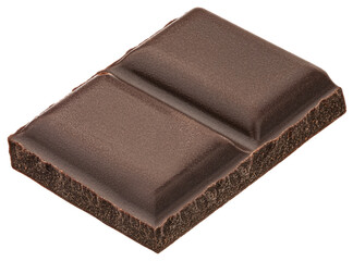 Dark chocolate bar isolated on white background, full depth of field
