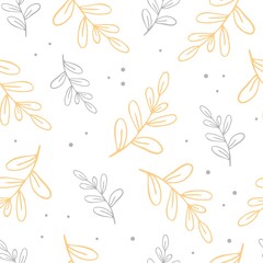 Leaves. Seamless pattern. Yellow and gray