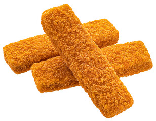 Fish fingers isolated, fishcake sticks isolated on white background