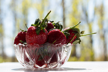 Strawberries on a sunny day. Large ripe berries. - 504943832