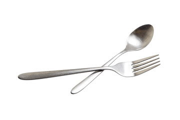 Spoon and fork on a white background