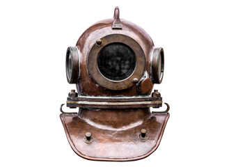 Antique diving equipment helmet on white - Powered by Adobe