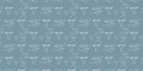 Pattern with mushrooms and hearts. Pattern for food packaging, advertising, design