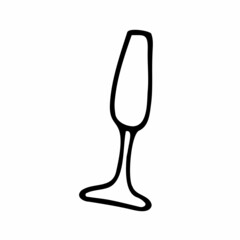 Doodle vector Glass for prosecco, champagne. Celebratory drink isolated on white background. Wineglass for the festive decoration, New Year, Christmas holiday, Birthday, Valentines Day illustration
