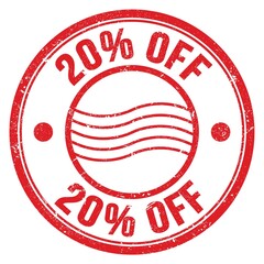 20% OFF text written on red round postal stamp sign