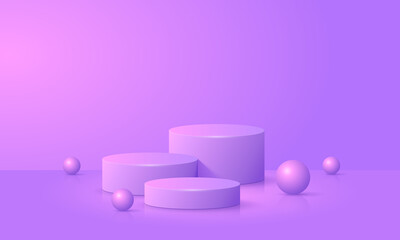 Abstract violet cylinder podium. Product display presentation, show cosmetic product. Background vector 3d studio room concept.