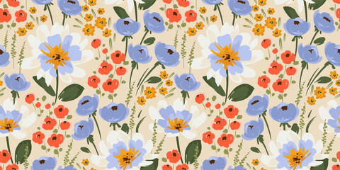 Floral seamless pattern. Vector design for paper, cover, fabric, interior decor and other - obrazy, fototapety, plakaty