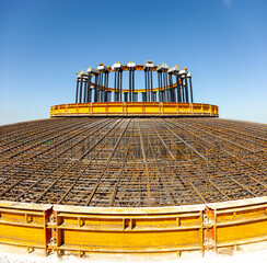 Construction site. concrete foundation of wind turbines with concrete and steel. building wind...