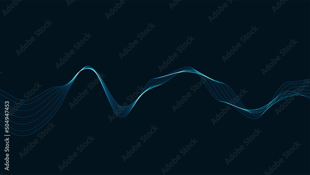 Poster dynamic particles sound wave flowing. sound wave background.