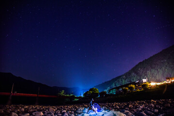 大井川の満天の星空の撮影風景