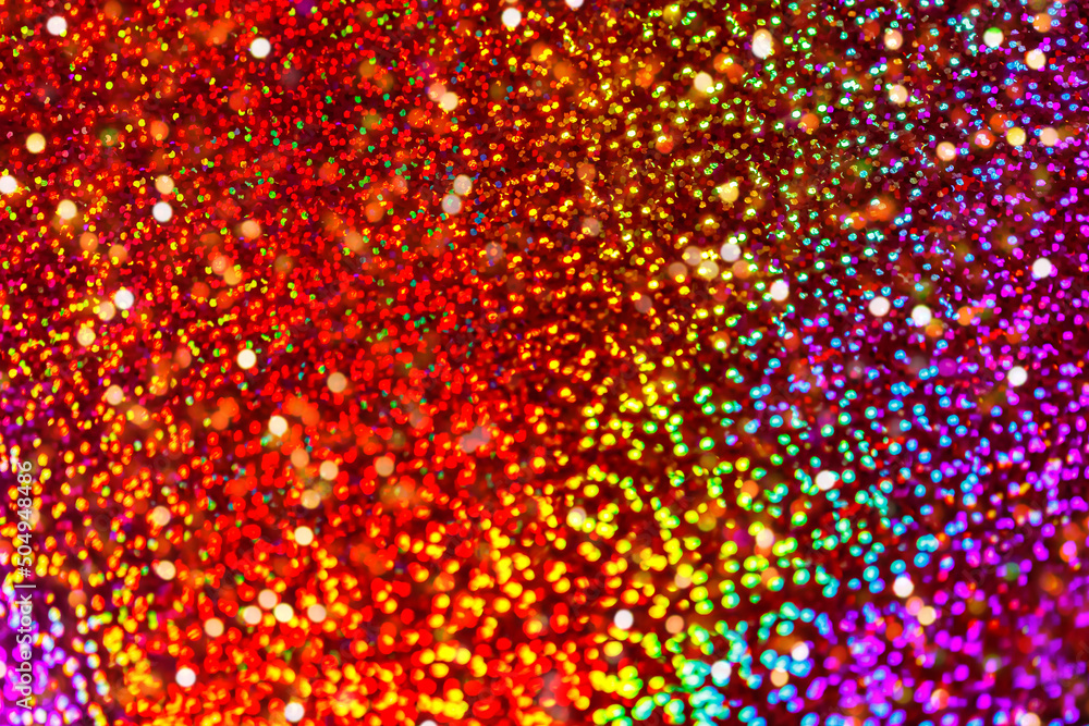 Aufkleber Defocused bokeh light background in rainbow spectrum color. Holography vivid abstract backdrop. Bright multicolored spectrum light.