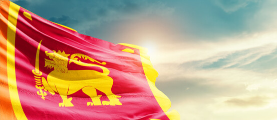Sri Lanka national flag cloth fabric waving on the sky - Image