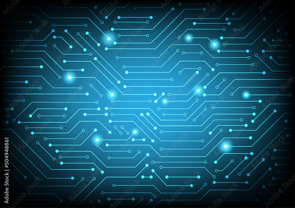 Poster digital circuit background with gradient light circle, circuit engineering technology