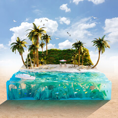 3D render of conceptual tropical island