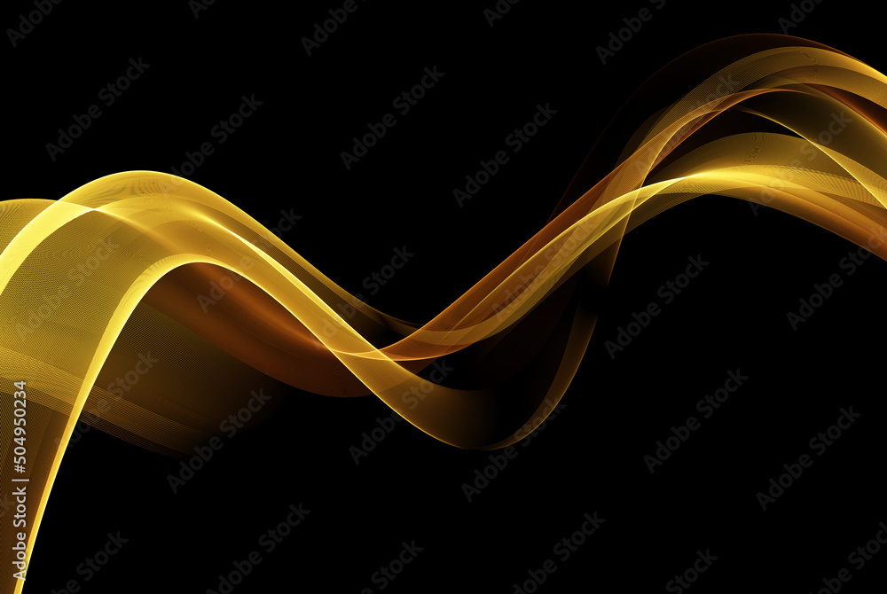 Poster abstract shiny golden wave design element. golden color of a transparent smoky wave.