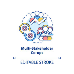 Multi-stakeholder co-ops concept icon. Multi-membership abstract idea thin line illustration. Roles in enterprise. Isolated outline drawing. Editable stroke. Arial, Myriad Pro-Bold fonts used